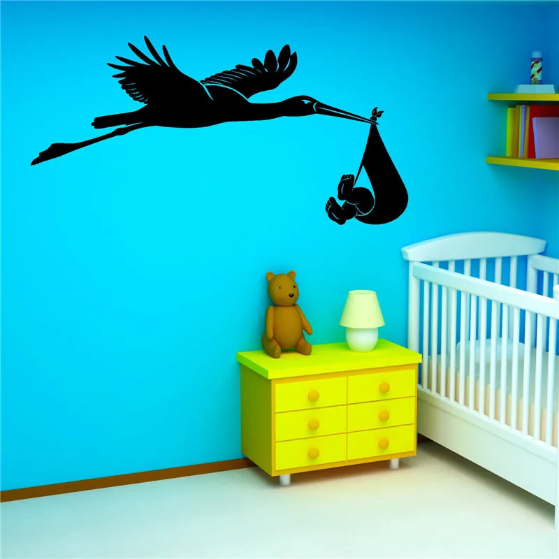 G384 STORK UND BABY Vinyl wandkunst aufkleber babys zimmer kinderzimmer