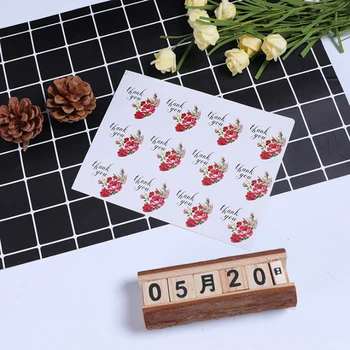 

120pcs/lot Lovely Rose Flower Round Thank you Adhesive Kraft Seal Sticker for Baking Round Gift Label Stickers