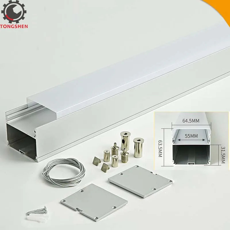 65x64mm led enclosure aluminum extrusion channel for long pendant lighting aluminium profile for hanging lighting Led Channel