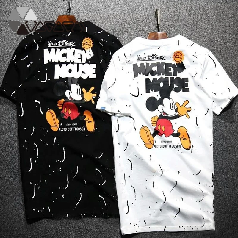 

2019 Summer Mickey Mouse Women Clothes Black Plus Size M-4XL Short Sleeve Cute Cartoon Casual Dress Streetwear Girl Dresses