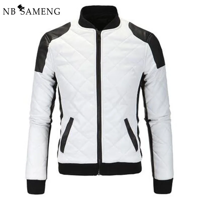 2017 New Design Men's Jacket Winter&Autumn PU Leather Black&White