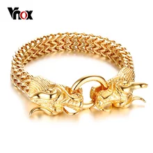 Vnox elegante cabeza de dragón chino Extensiones chunky doble curb cadena pulsera para hombres oro color acero inoxidable joyería punky masculina