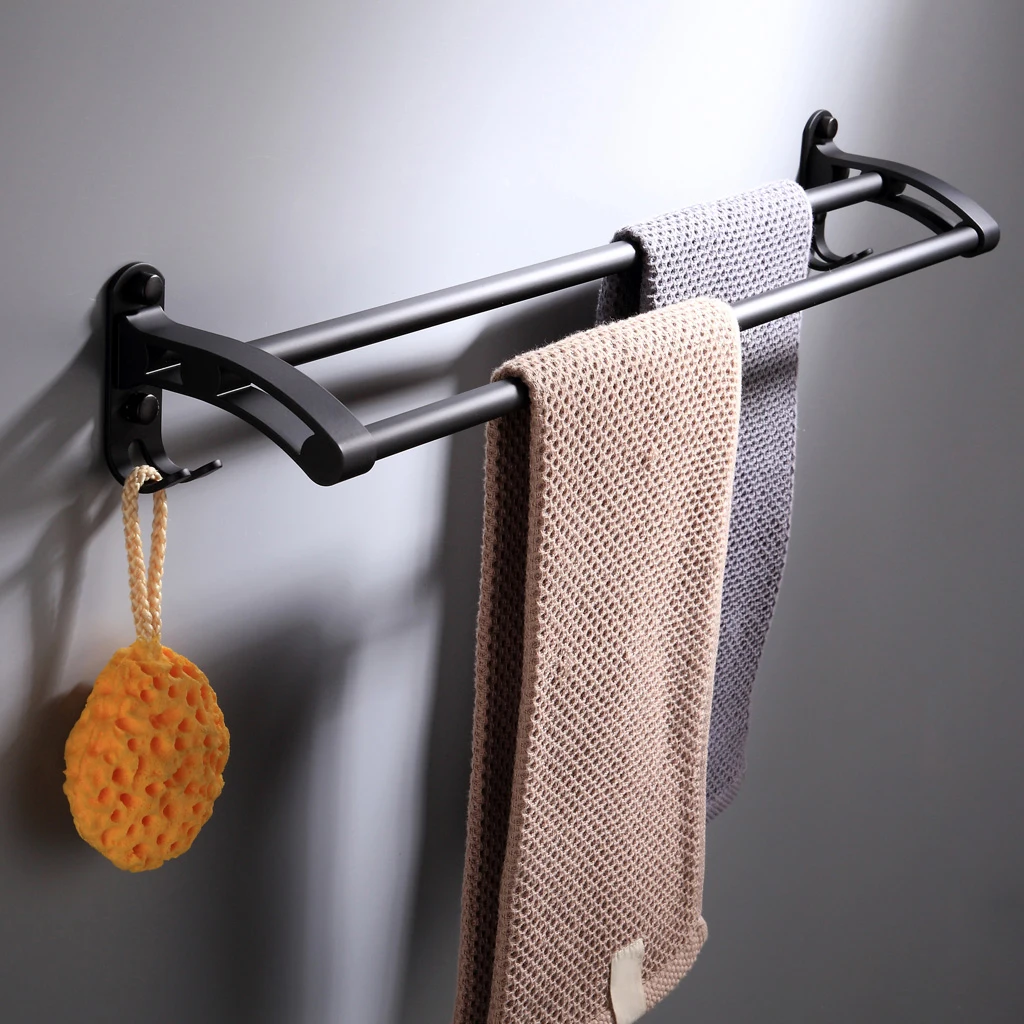 Space Aluminum Matte Black Wall Mounted Shower Towel Rack Shelf For Bathroom Towel