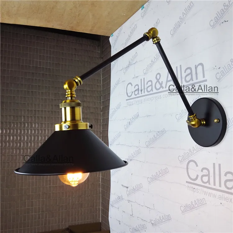 Loft retro Matte Black iron shade adjustable swing arm reading wall lamps Lights e27/e26 sconce for workroom bedroom bar cafe e27 vintage indoor black wall lamps loft swing rock wall sconce 2 head lights robot arm sconce wall lamp for workroom cafe