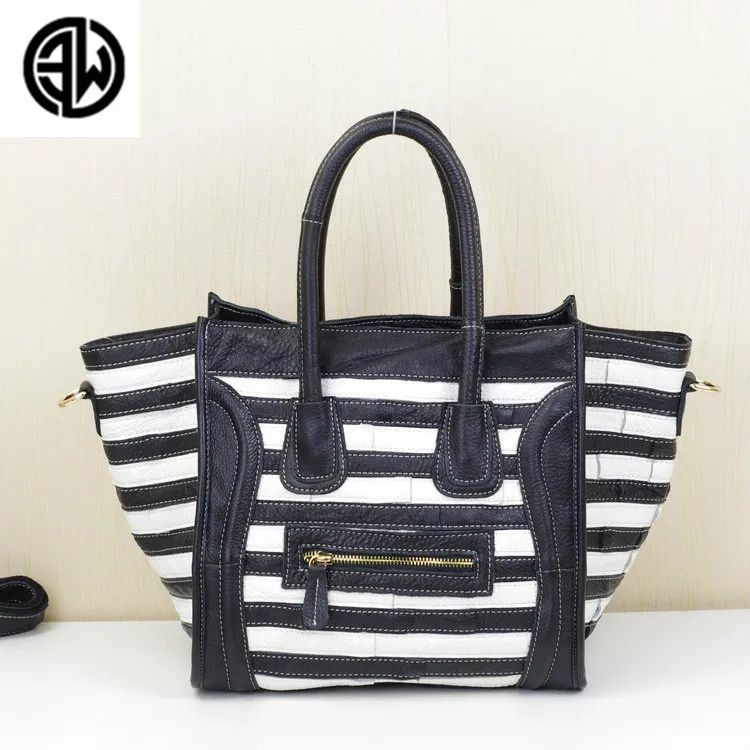 

2018 New Genuine cow leather Shoulder Bags for Woman Bags Fashion Women Large Tote Bag stripe Bag Ladies Handbag Bolsas Mujer