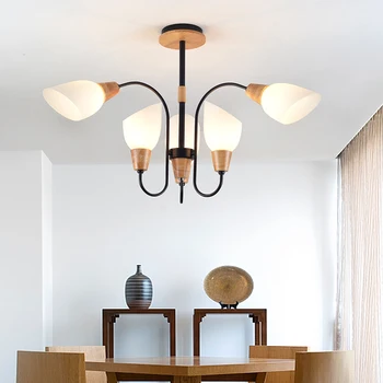 

American pendant light wood art iron lamp creative personality bedroom light post-modern tree lamp living room ZL12