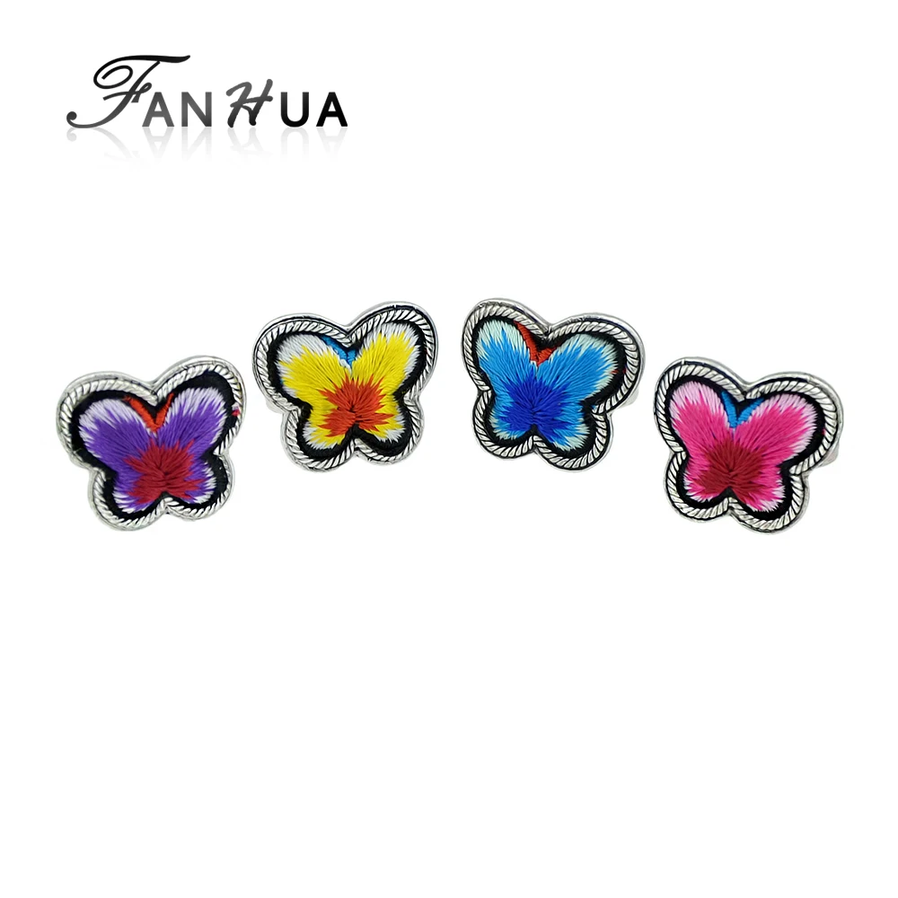 FANHUA Boho Jewelry Antique Silver Color with Handmade Colorful Embroidery Butterfly Finger Ethnic Rings | Украшения и аксессуары