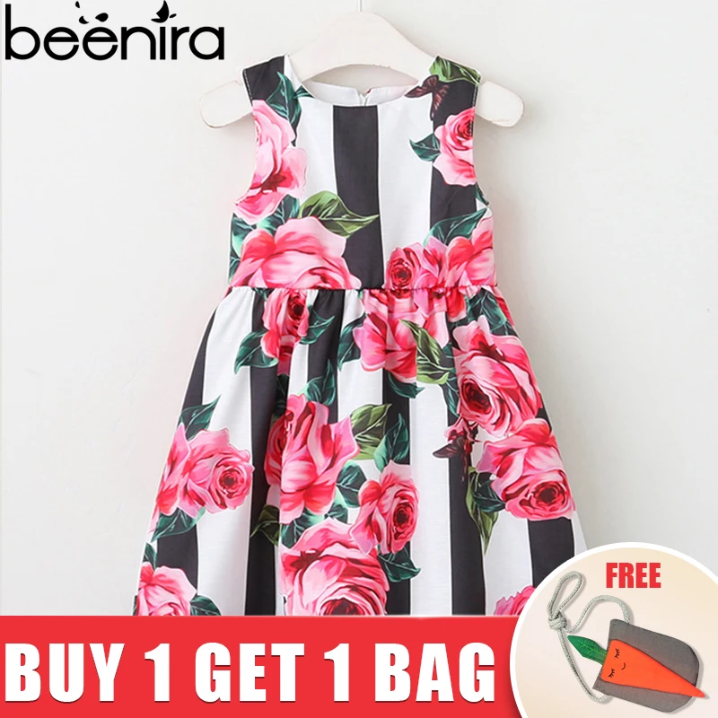 Beenira Children Dress European And American Style 2018 Girls Sleeveless Striped Flower Princess Dress Design Baby Girls Dress