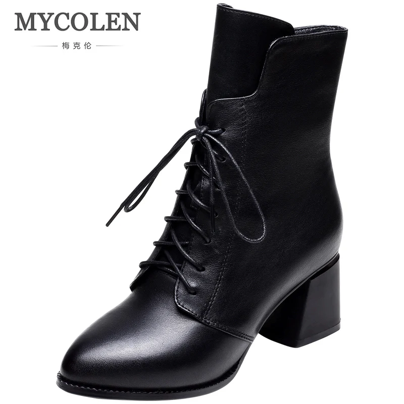 

MYCOLEN Women Ankle Boots Shoes Woman 2018 Fall Winter Genuine Luxury Product Solid Leather Shoes Botas Femininas De Inverno