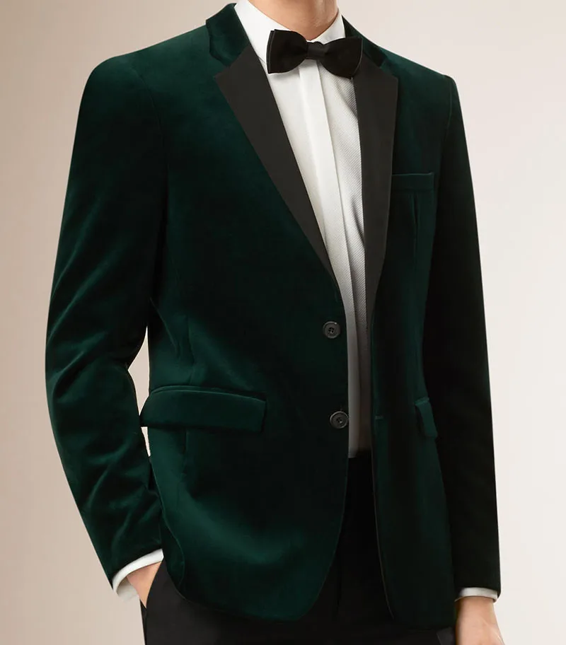  2019 Men Dark Green Velvet Luxury Suit Jacket Men Slim Fit Tailored Made Blazer Jacket Vestido Men  - 32978807300