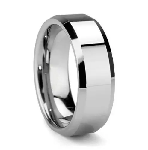 

Customized New Brand (10pcs/size) 8MM Mens Tungsten Ring, Wedding Band, Classy High Polish Finish, Bevel Edge TU057RS
