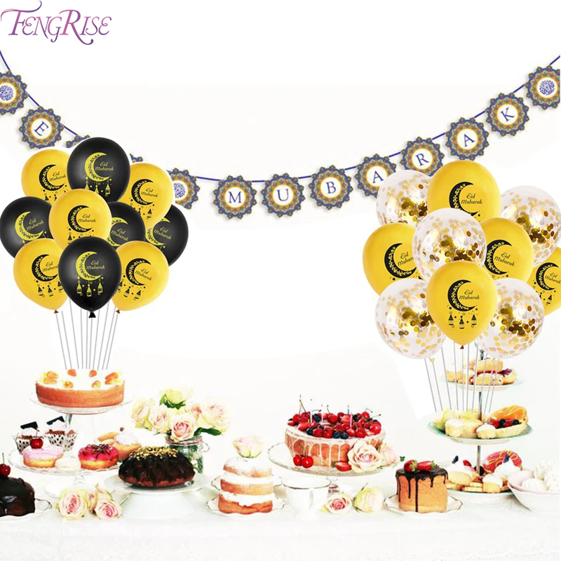 

Mixed Gold Black Confetti EID Mubarak Balloons Happy EID Ramadan Baloons Decoration For Home Islam Muslim Party Decor Ballons