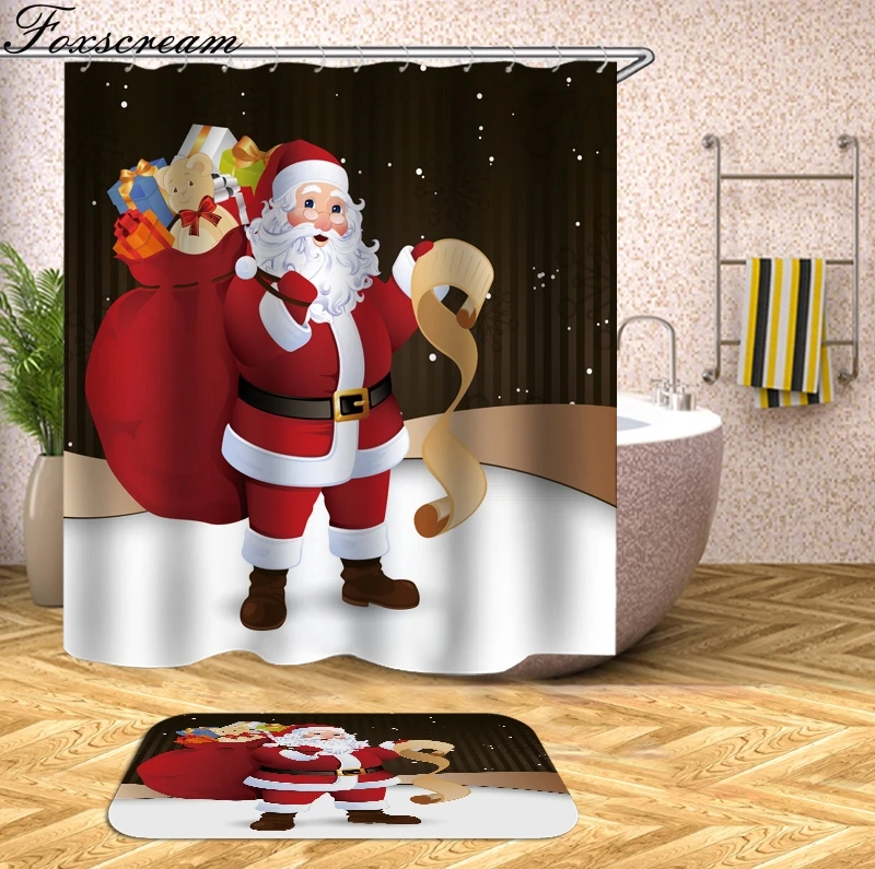 Рождественская занавеска для душа s Ткань Домашний Декор Санта Клаус занавеска для душа 3D Водонепроницаемая ванная душевая занавеска или коврик