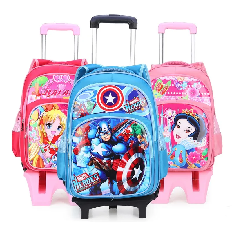

HOT Climb the stairs luggage cartoon princess school bag students suitcase Children Travel backpack Captain America Pencil case