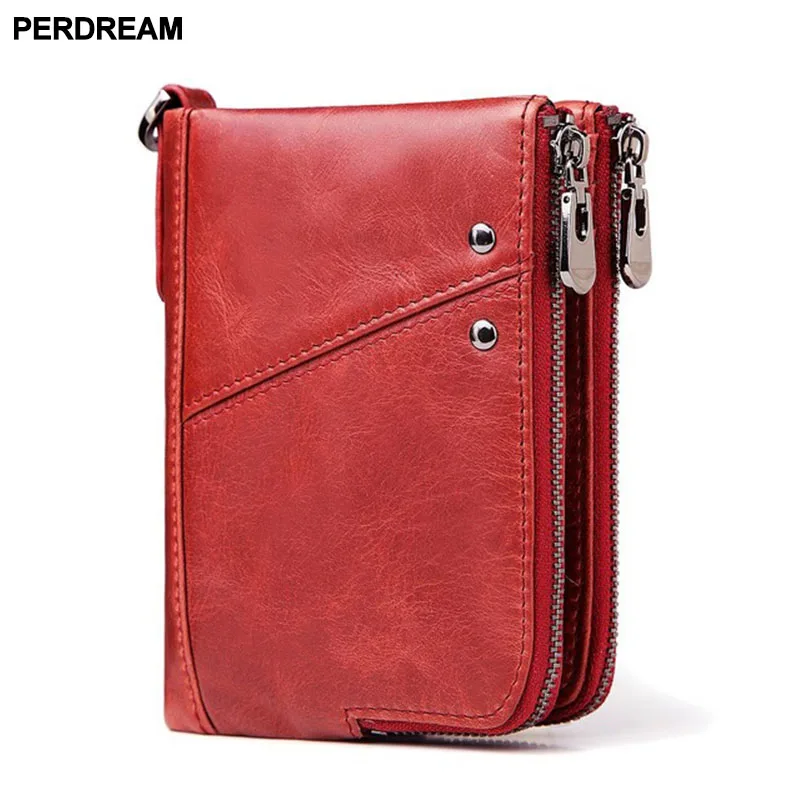 

Anti-theft brush RFID leather men's wallet multi-functional double zipper vertical wallet fashion casual coin purse