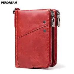 Anti-theft кисть RFID кожаный мужской кошелек многофункциональный двойной молнии вертикальный бумажник модные повседневные портмоне