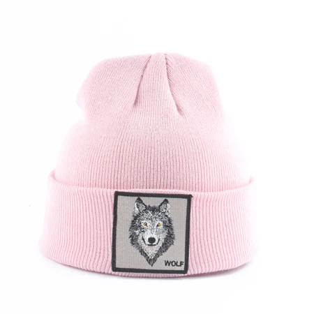 Новинка; детская шапка с изображением волка; Skullies Beanies; зимняя шапка для мальчиков и девочек; толстые вязаные шапки для детей - Цвет: wolf pink