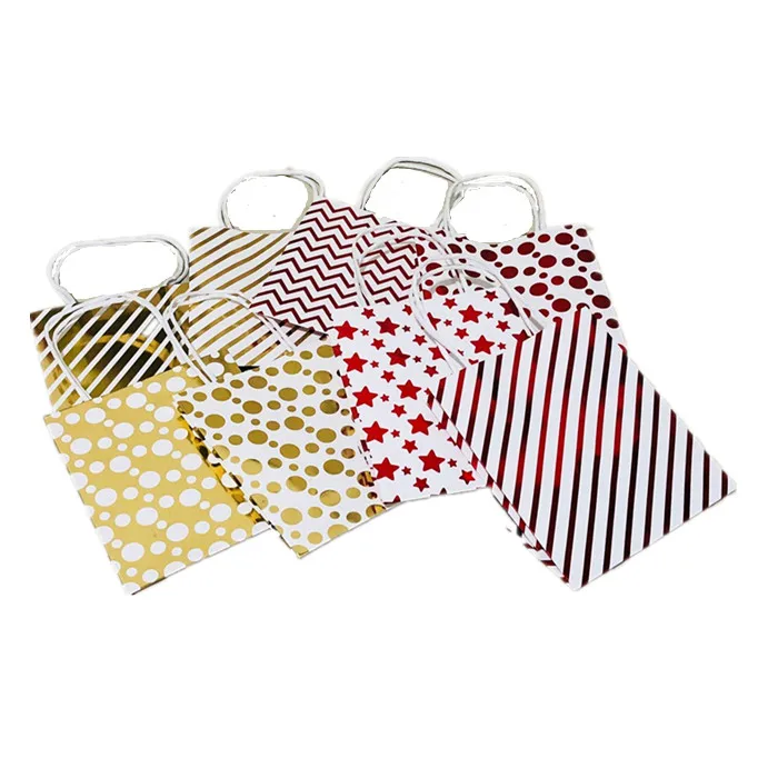 

2018 New 200pcs Valentine's Day Bronzing White Gold Dot Striped Hand Bag Candy Boxes Gift Boxes for Baking Decoration Package