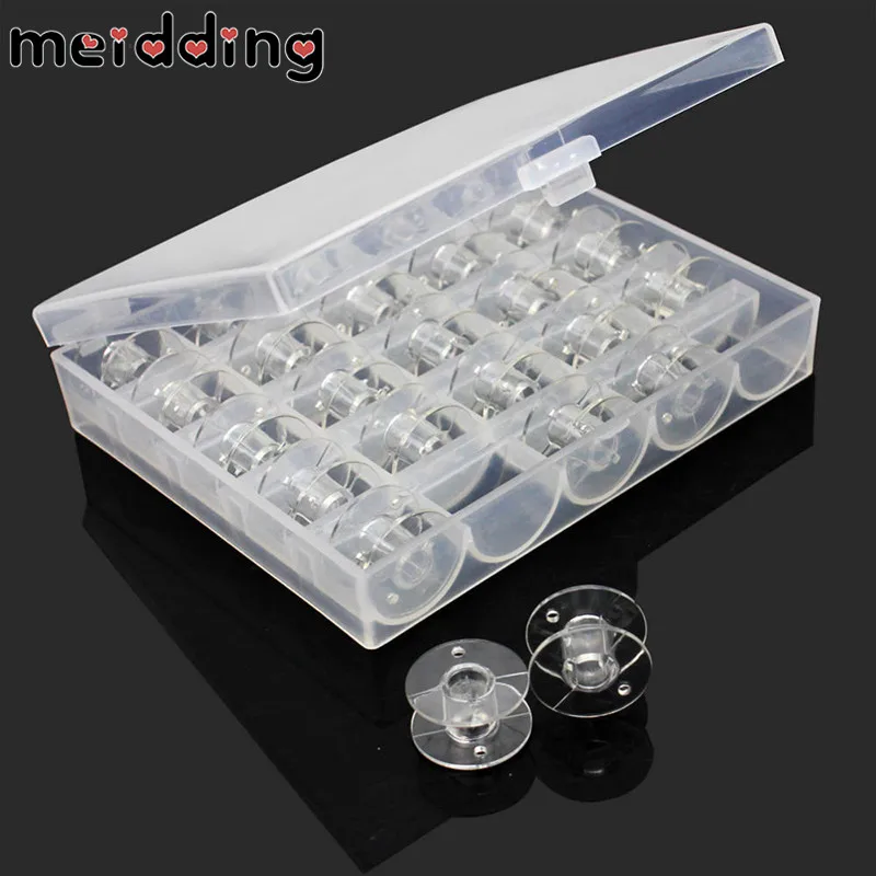 

MEIDDING 25Pcs/lot Clear Plastic Single Bobbin Sewing Machine Spools Thread Storage Case Box Home Handmade Sewing Tool Supplies