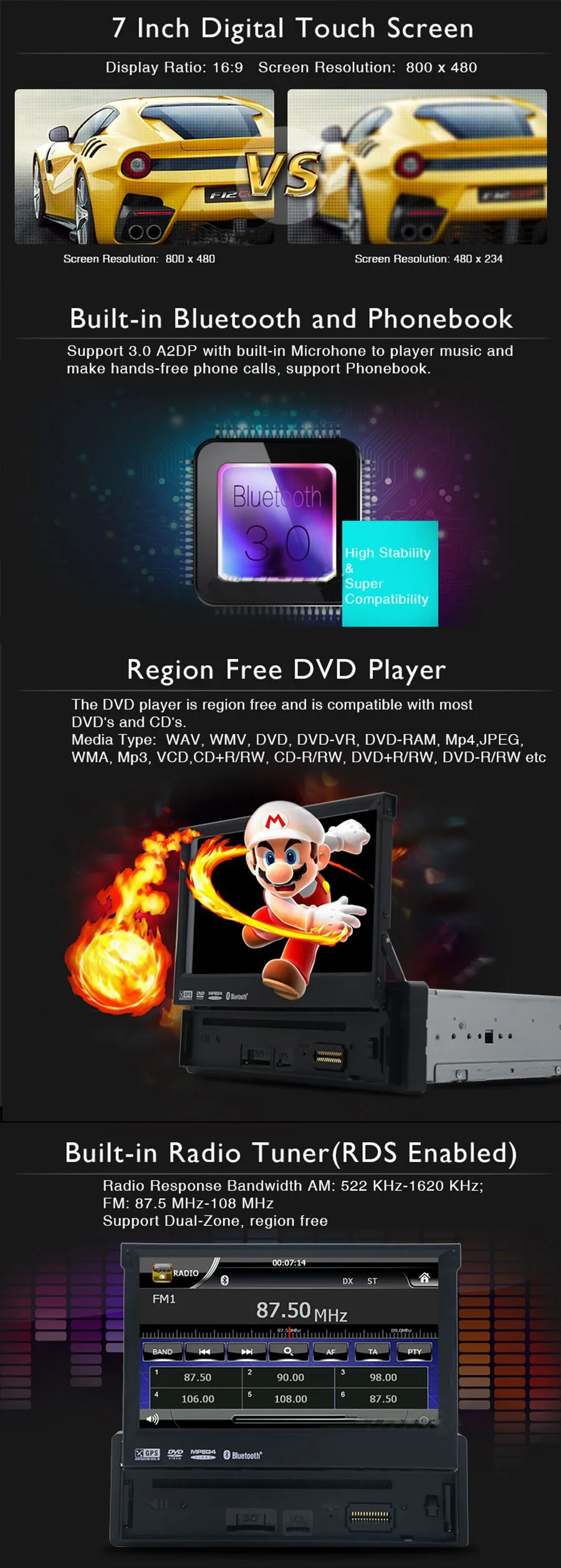 Cheap Car Electronic 1din Car DVD Player GPS Navigation 7inch 1din Car Radio GPS Navigation In Dash Stereo Video USB SD steering wheel 3