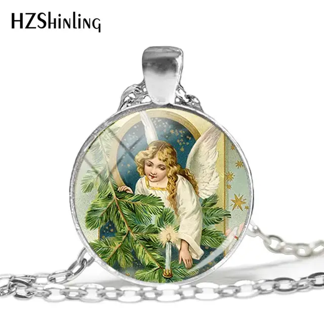 2018 New Snow Angel Necklace Christmas Angels Pendant Silver Glass