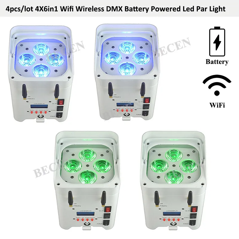 4 шт. перезаряжаемый 4x15 Вт rgbwa uv 6в1 Wifi приложение беспроводной DMX IRC на батарейках
