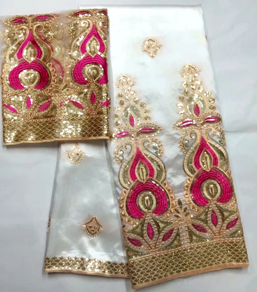 

Free shipping (5+2 yards/set) high quality smooth African george lace fabric with wonderful embroidery for party dress