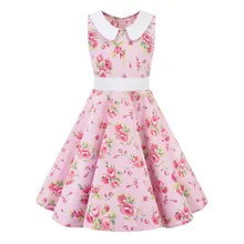 Детские платья для девочек, летняя одежда без рукавов в стиле ретро 1950 года одежда в богемном стиле с цветочным принтом ТРАПЕЦИЕВИДНОЕ платье принцессы для девочек