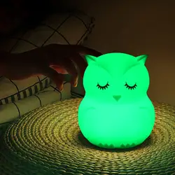 Мультяшная Сова светодиодный ночник сенсорный датчик 9 цветов силиконовая птица лампа в форме животного спальня прикроватная лампа для