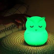 Owl LED Night Light Touch Sensor RGB LED Light Battery Powered Cartoon Silicone Bird Bedroom Lamp
