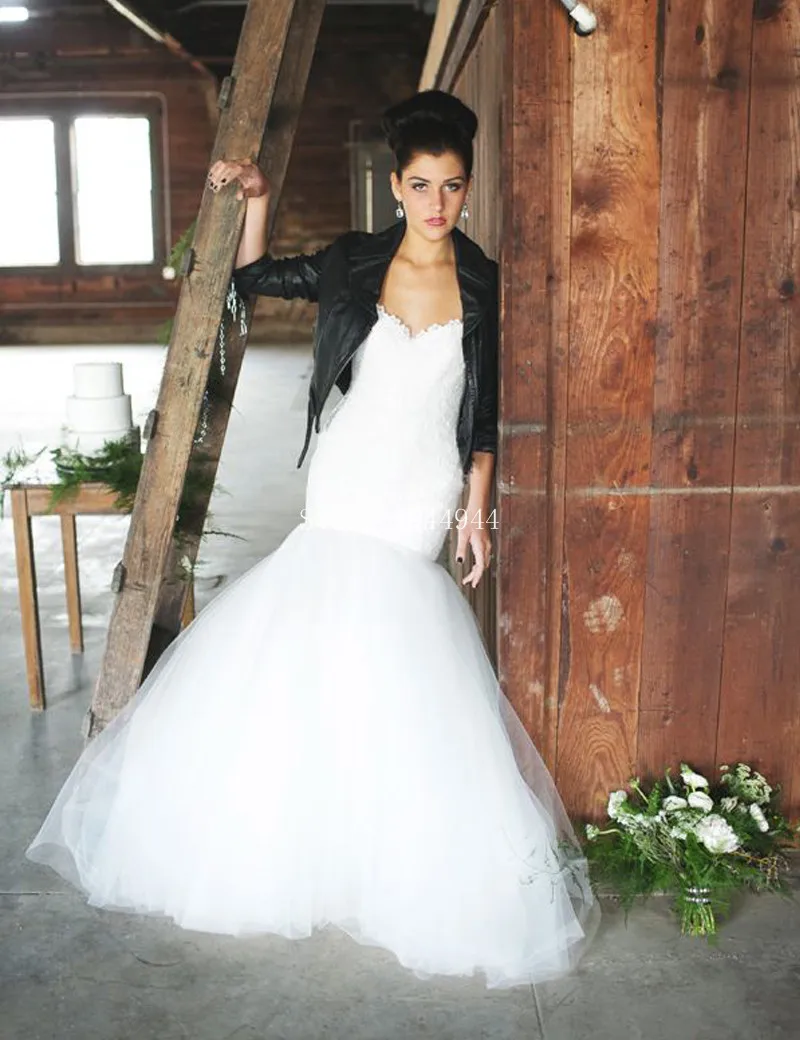 White Lace Wedding Dress Trumpet 2017 Sweetheart Tulle Skirt Rock