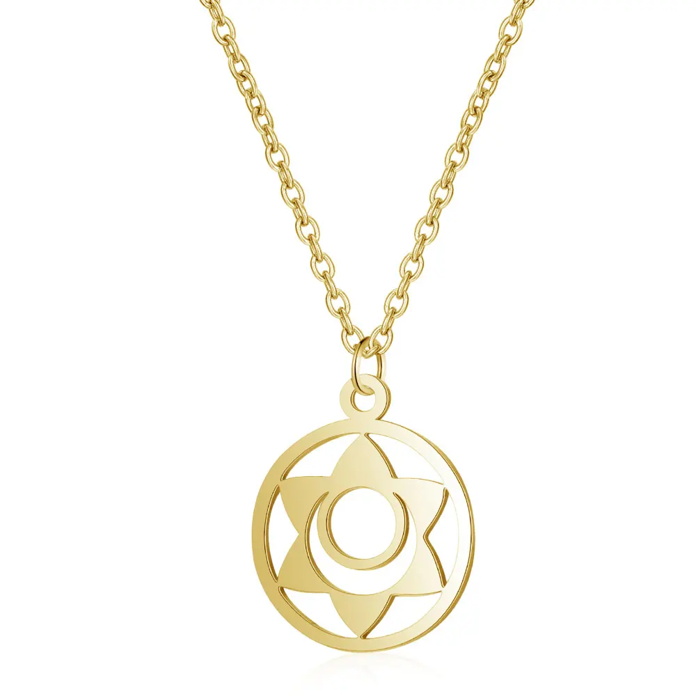 Высокое качество нержавеющая сталь золотой цвет 7 Чакра медитация круглые подвески ожерелья для женщин ювелирные изделия подарок 40 см - Окраска металла: TN525-2