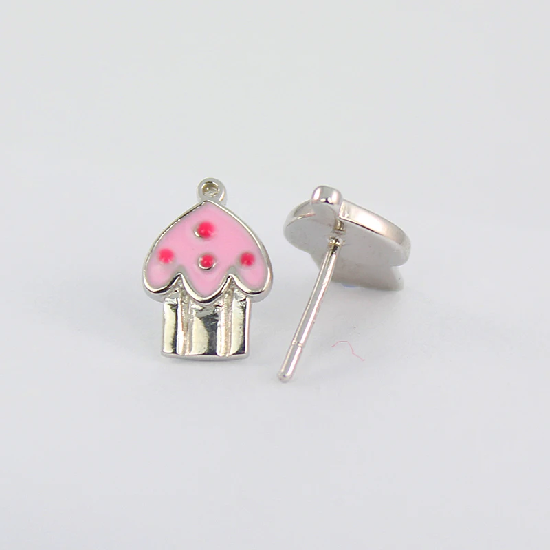 

925 sterling silver children earrings pink cupcake stud earrings for baby girl and teens