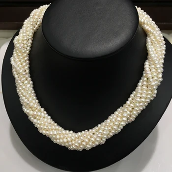 

Hot sell 9rows 3-4mm white color multi-layer natural freshwater pearl twist necklace fashion jewelry