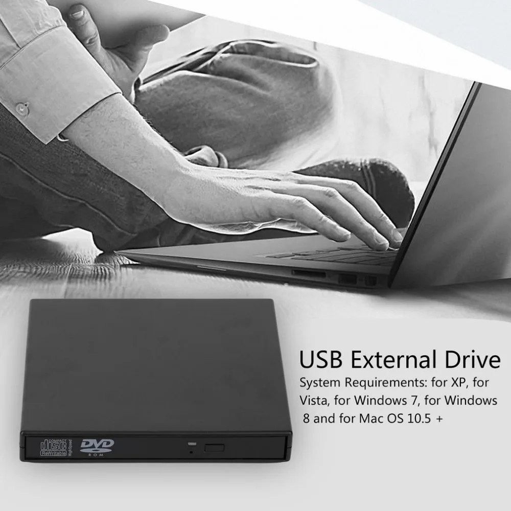 Ultral Thin USB 2.0 Load Optical CD RW Player Drive Burner for PC/Mac USB 2.0 External Mobile Box Hard Drive Free Shipping