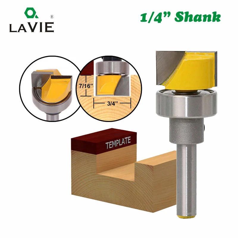 1pc 1/4 Shank STR. Bit with Bottom Tip with Bearing Square Groove Profile Carving Router Bit Door Wood Panel Cutter Knife 01008