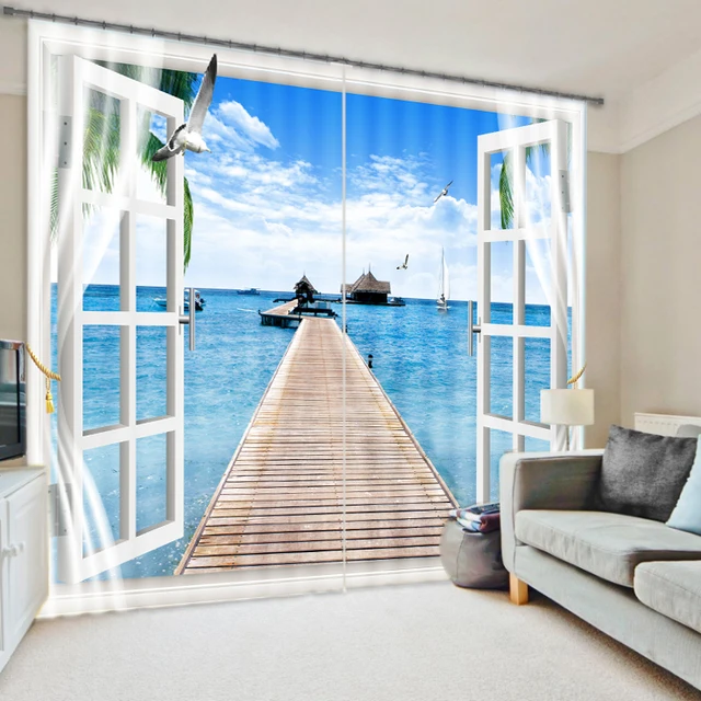 Lively Beach Vacation Bridage Scenery Through The 118 Inch Panel Lively Beach Vacation Bridage Scenery Through The 118 Inch Panel Blind For Room Divider