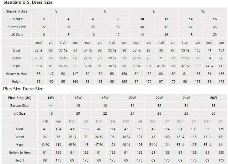 J Kara Dress Size Chart