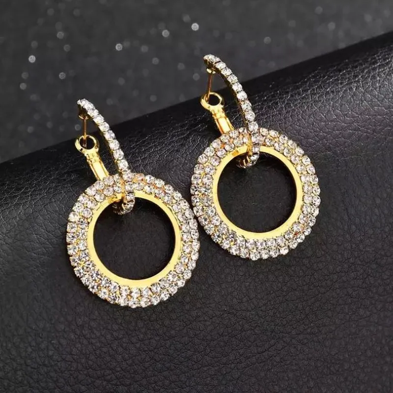

F&Y Silver And Gold Super Flash Crystal Stud Earrings Exquisite Temperament Wild Rhinestone Earrings Jewelry For Women Gift