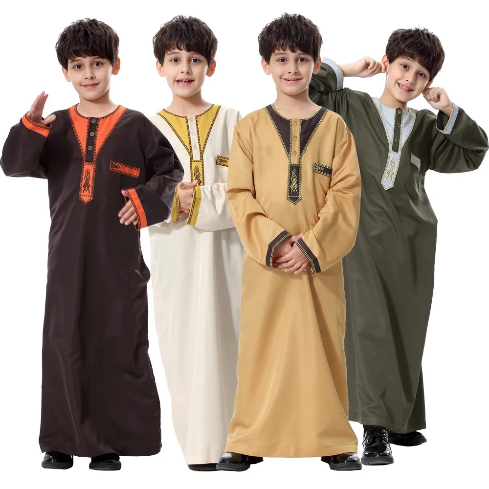 Бесплатная доставка мусульманская одежда для детей Abaya длинный детский кафтан
