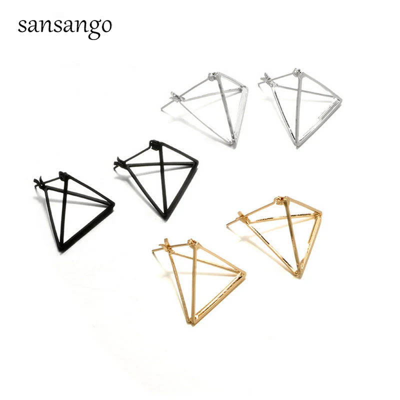 

Golden Black Silver Plated Color Pyramid Shape Alloy Stud Earrings For Girl Lady Fashion Simple Jewelry Gift Women Accessories