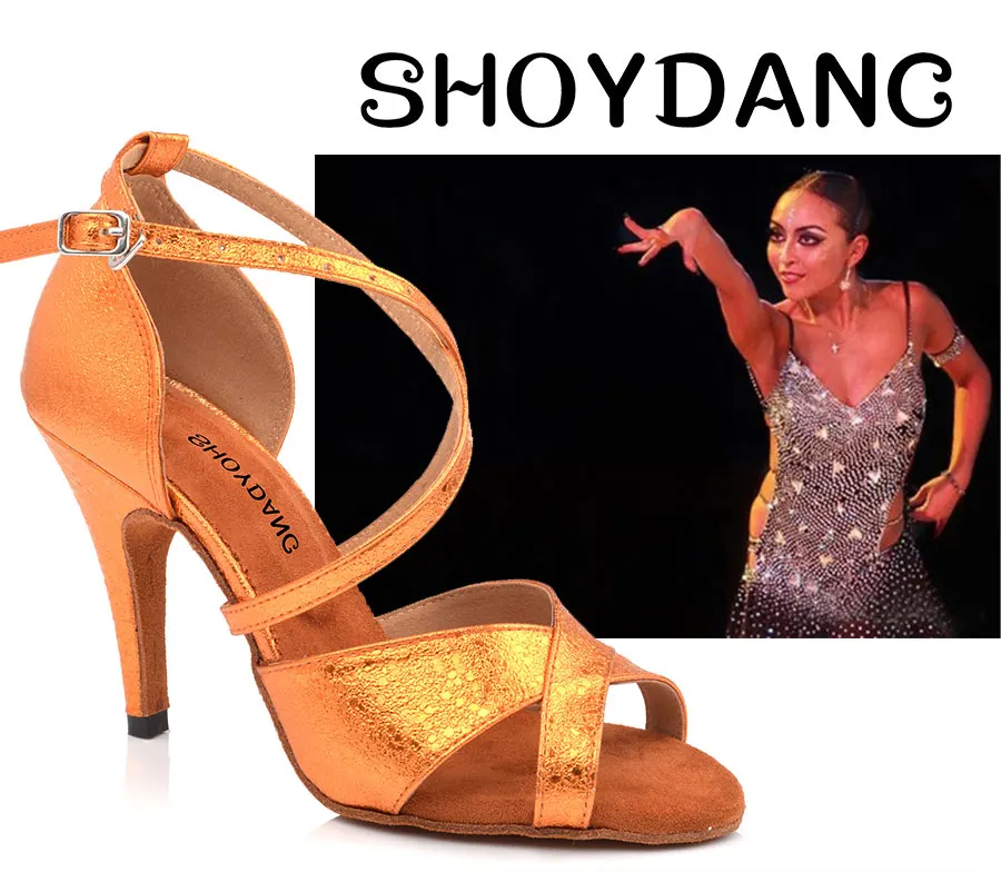SHOYDANC/Лидер продаж; женская обувь для профессиональных танцев; Обувь для бальных танцев; женская обувь для латинских танцев; цвет оранжевый, золотистый, Серебристый; искусственная кожа