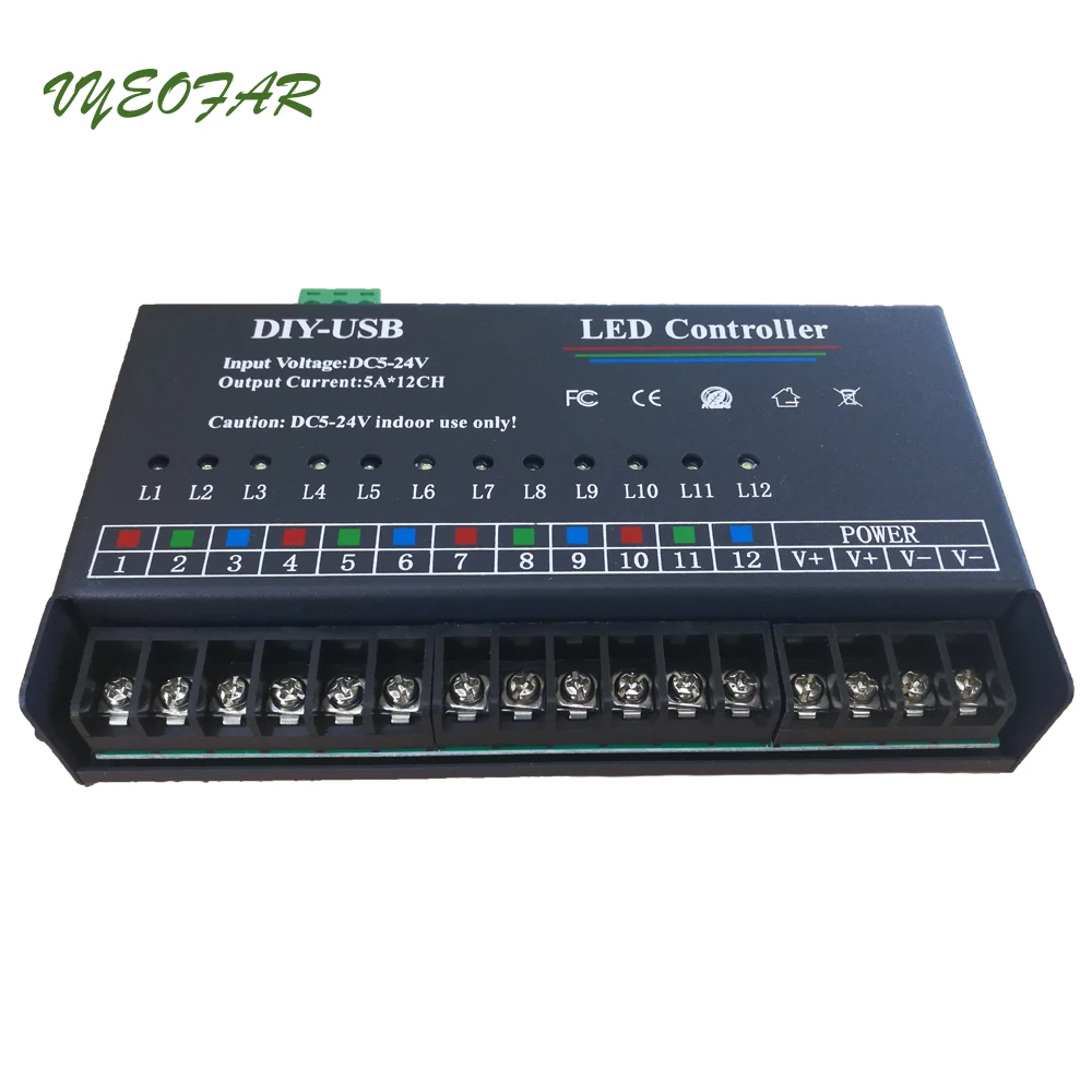 USB DIY светодиодный RGB/RGBW контроллер 12 программируемых канала 12V 24V 5A * 12CH 3528 5050 один