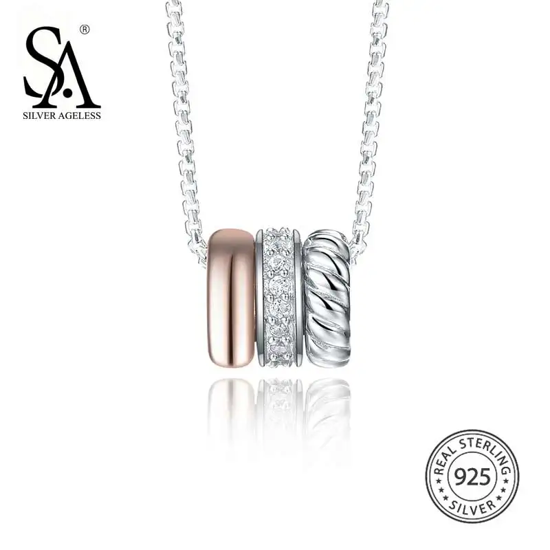SILVER AGELESS 925 Sterling Silver Three Circles Pendant &amp Necklaces For Women Fashion Zircon Jewelry Rose Gold Color 18&quot | Украшения