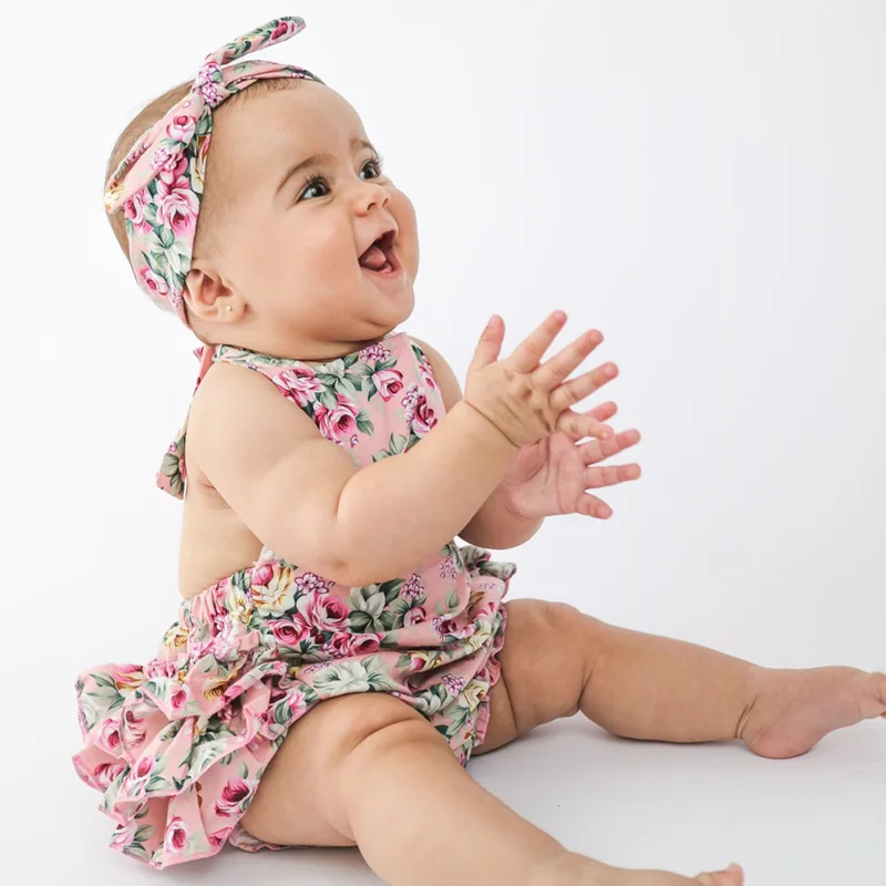 Baby Toddler Romper Set Little Girl Floral Romper and Headband Set Baby Summer Cotton Sunsuit Sewing Pattern Ruffled (10)