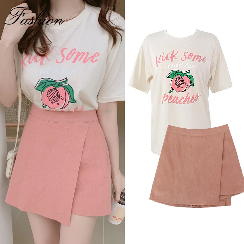 

Top With Shorts Outfits 2019 Summer Women Korean Cute Sweet 2 Piece Casual Two Piece Set Kawaii Girl 6261