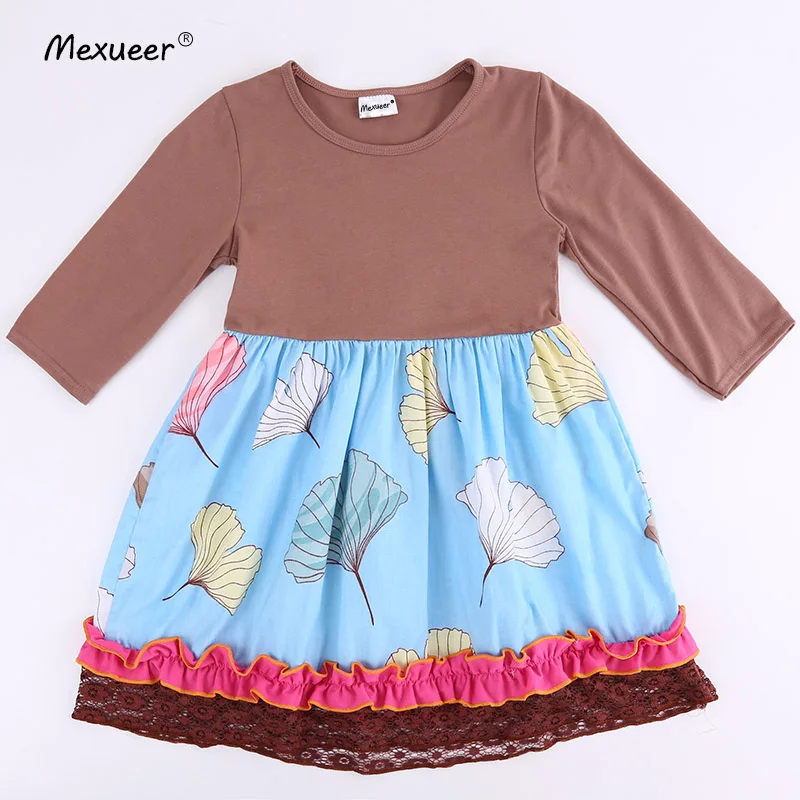 

Yolk top Full sleeves style 100%cotton Fall with geometry Ruffle and pocket Baby Girls Dress Apparel Accessory for present