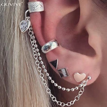 

Steampunk Silver Color 5Pcs/Lot Stud Earring Set Women Acrlic Crystal Chain Earrings Ear Clip Wedding Jewelry Brincos