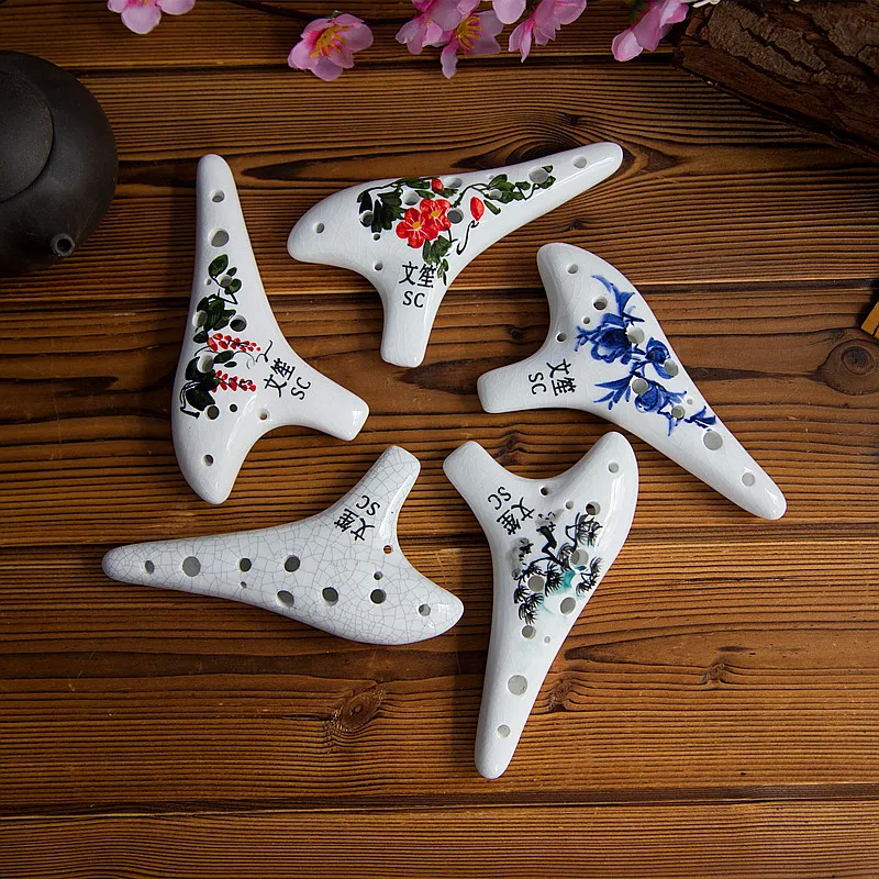 Crack + 12 hole SC adjustable ocarina painted ceramic arts and crafts Beginners high C instrument two-string fiddle | Спорт и