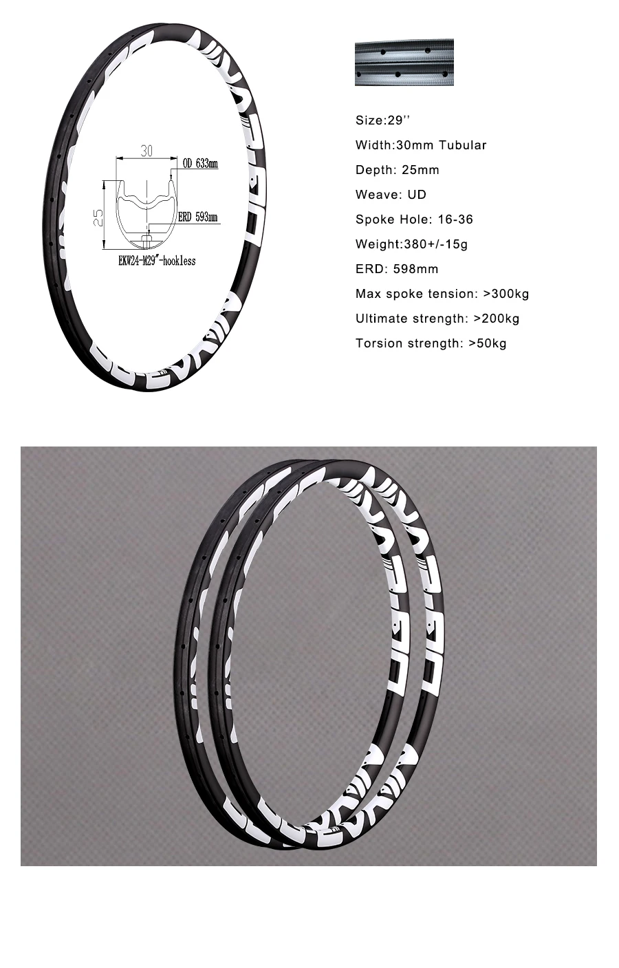 Sale OG-EVKIN 29er Clincher Carbon Mtb Rims 29 Mountain Bike Rim UD Full Carbon Bicycle Wheels 27.5er MTB Rim Width 30mm 8